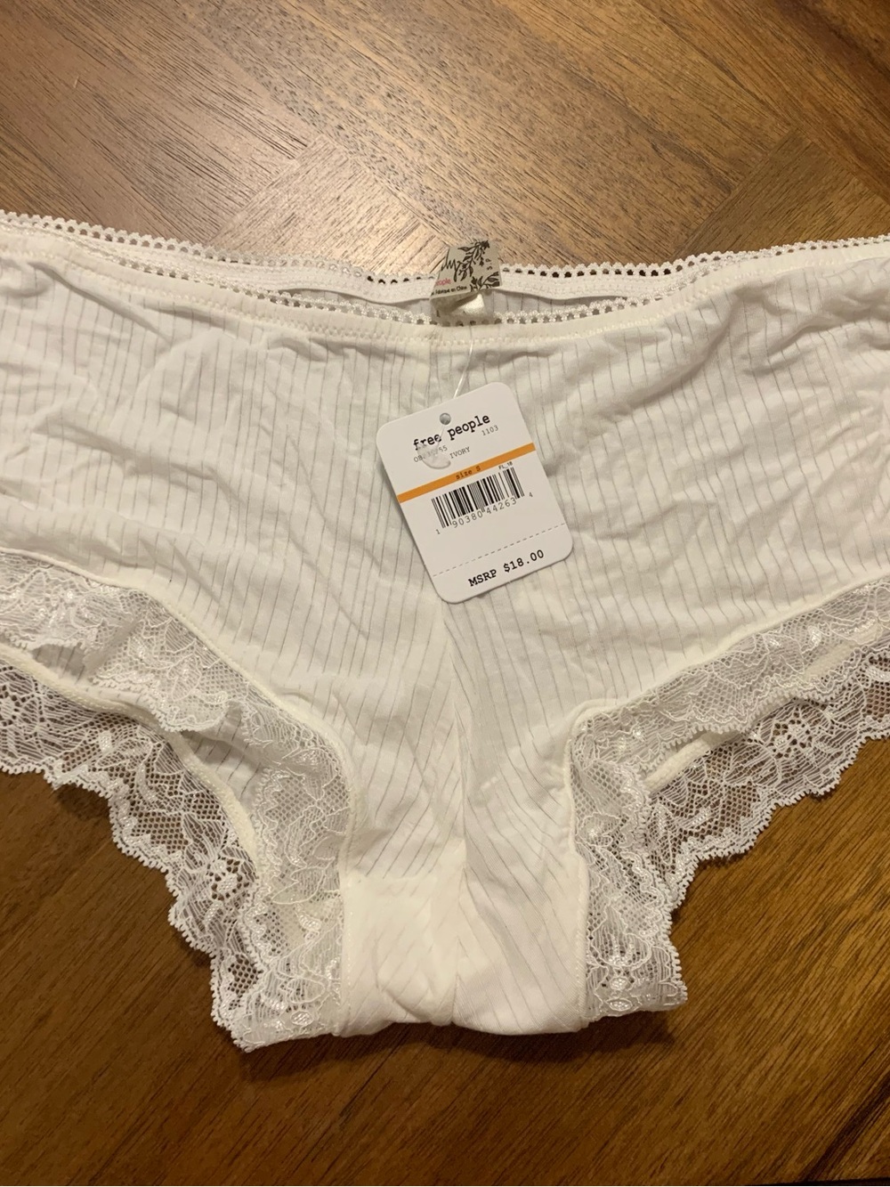 Free People White Ribbed Lace-Trim Bikini Briefs